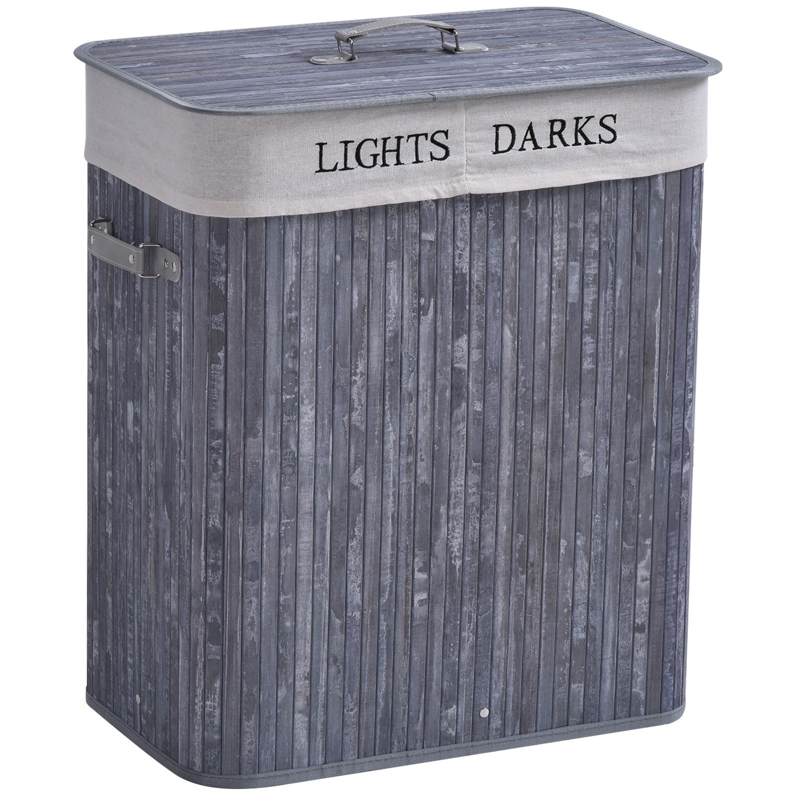 HOMCOM 100L Laundry Hamper Large 100L Double Washing Clothes Basket Grey