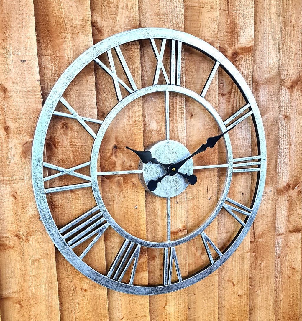 GARDEN WALL CLOCK ROMAN LARGE INDOOR OUTDOOR NUMERALS GIANT OPEN FACE METAL 58CM