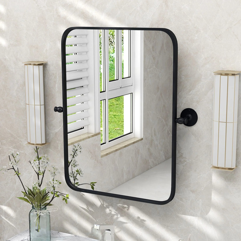 Black Metal Framed Pivot Rectangle Wall-Mounted Mirror