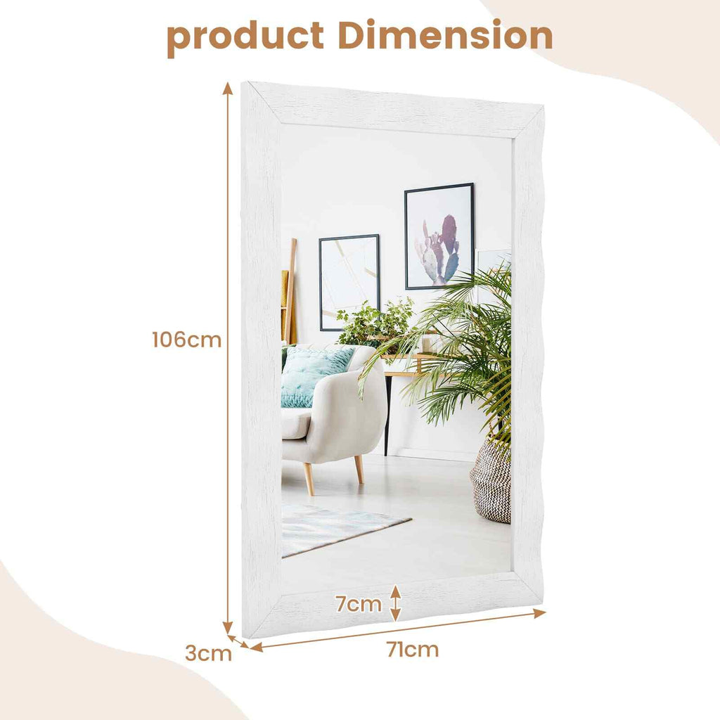 COSTWAY Farmhouse Wall Mirror 106CM X71Cm Wood Vanity Wall Mirror-White
