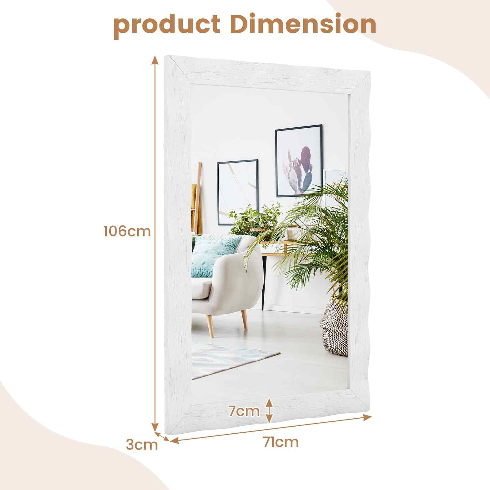 COSTWAY Farmhouse Wall Mirror 106CM X71Cm Wood Vanity Wall Mirror-White