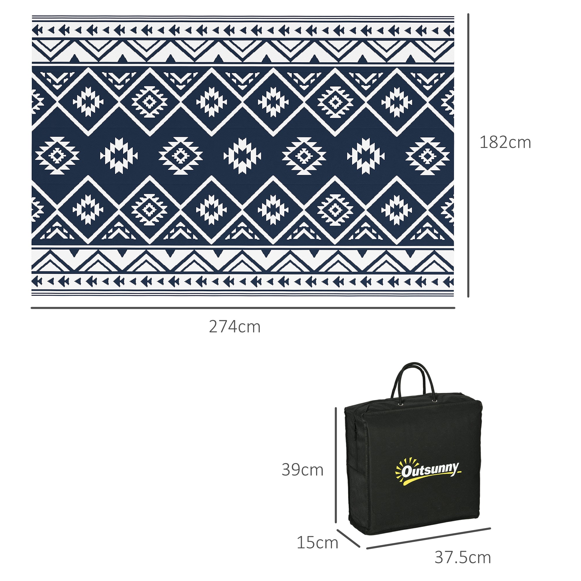 Reversible Outdoor Rug W/ Carry Bag for RV Camping Beach