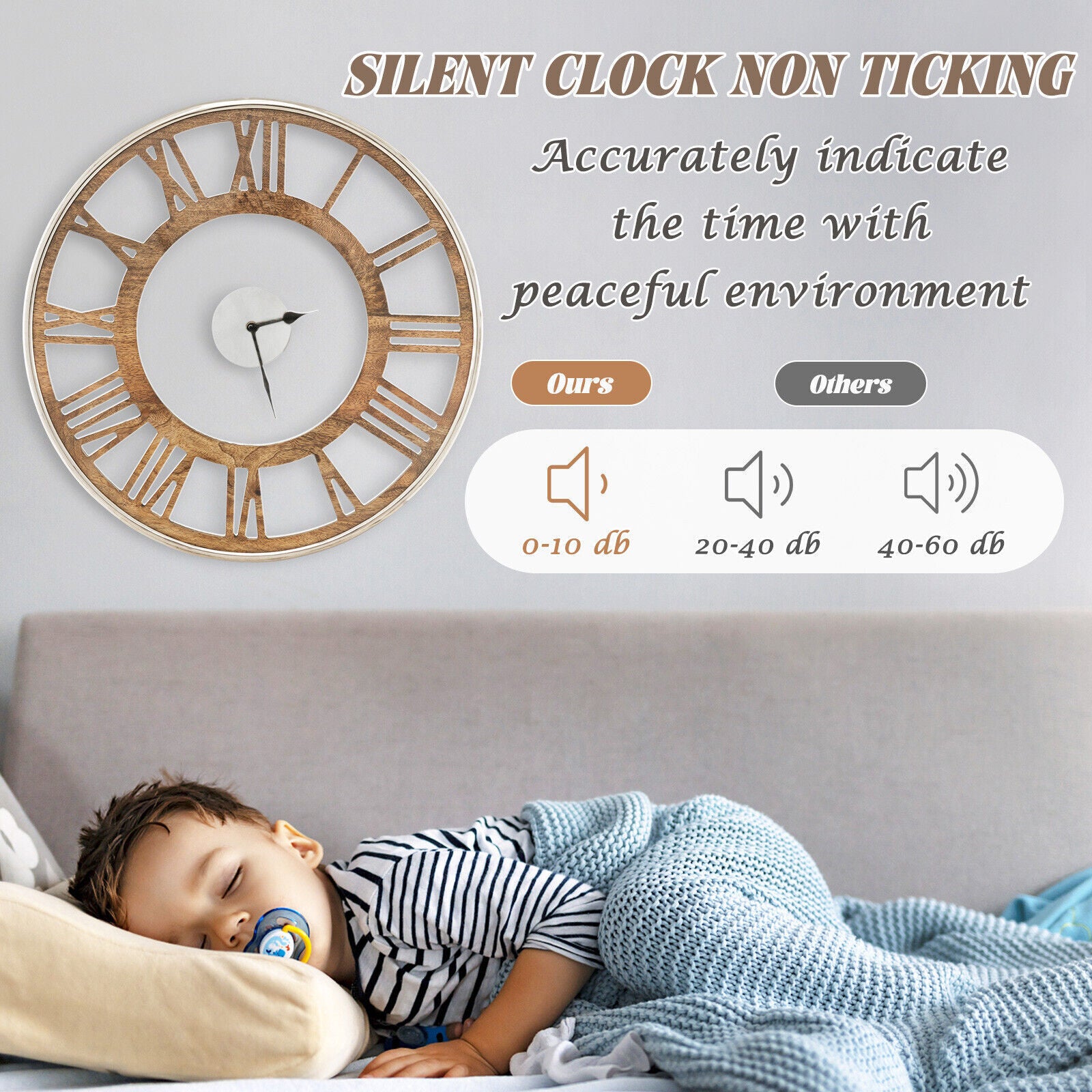 20 Inch Silent Wall Clock Non-Ticking Large Decorative Modern Wall Clock