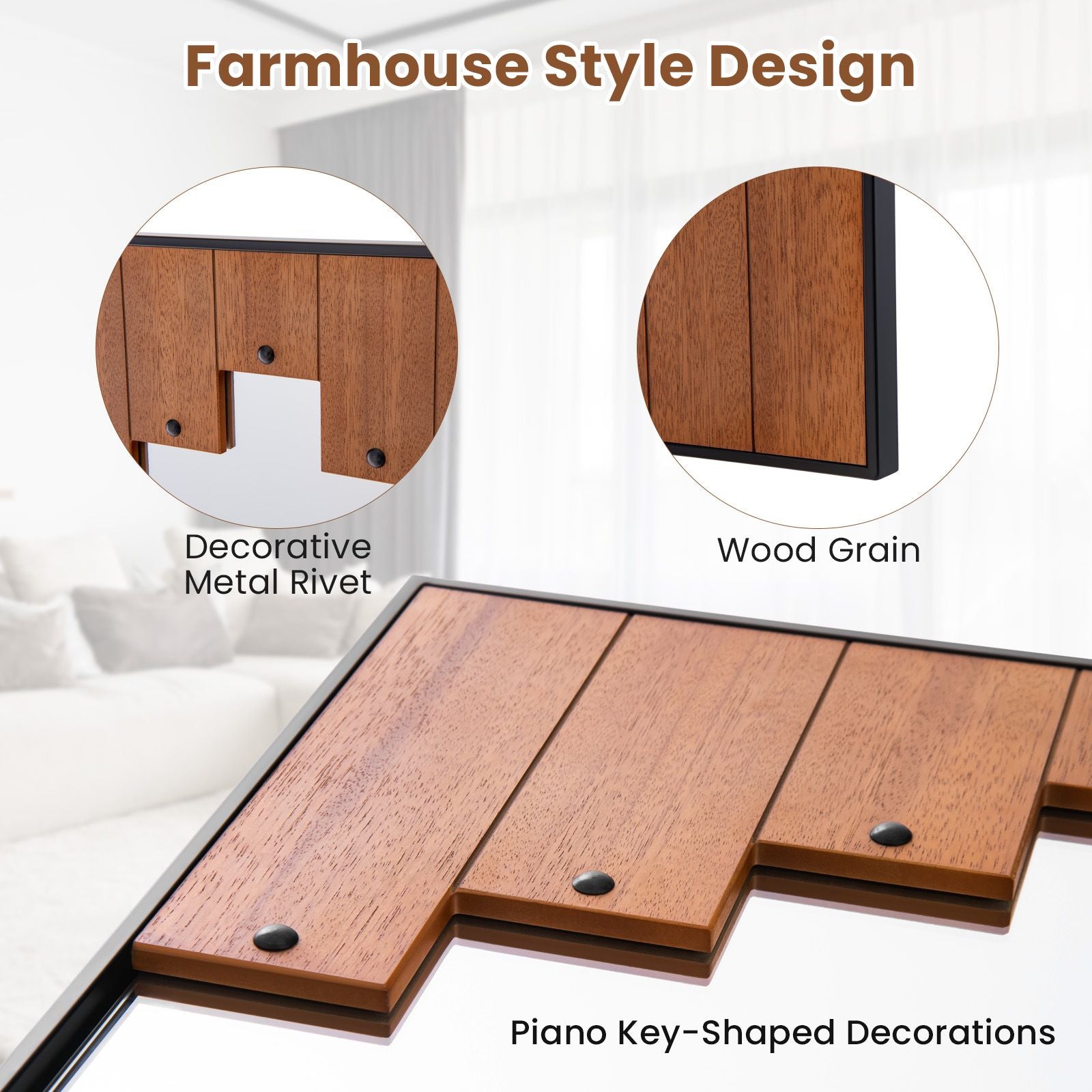 Decorative Rectangle Wall Mirror with Piano Key-Shaped Frame