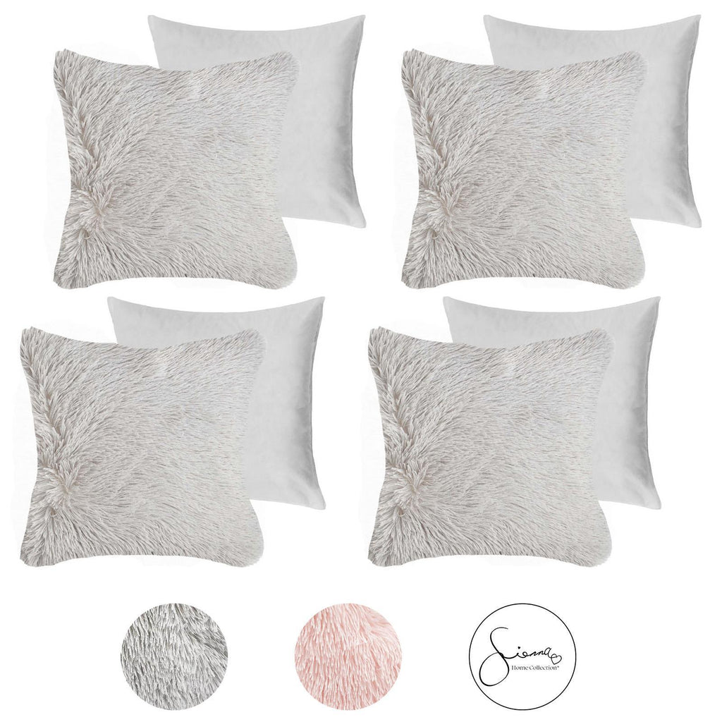 Sienna Fluffy Cushion Covers Filled Shaggy Fleece Sofa Scatter Pillow 55 X 55Cm